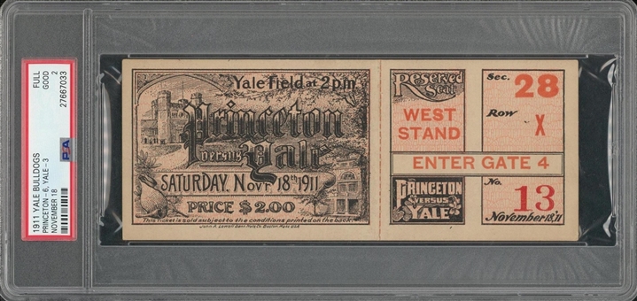 1911 Yale vs Princeton Full Ticket From 11/18/1911 - PSA GOOD 2 "1 of 1!"